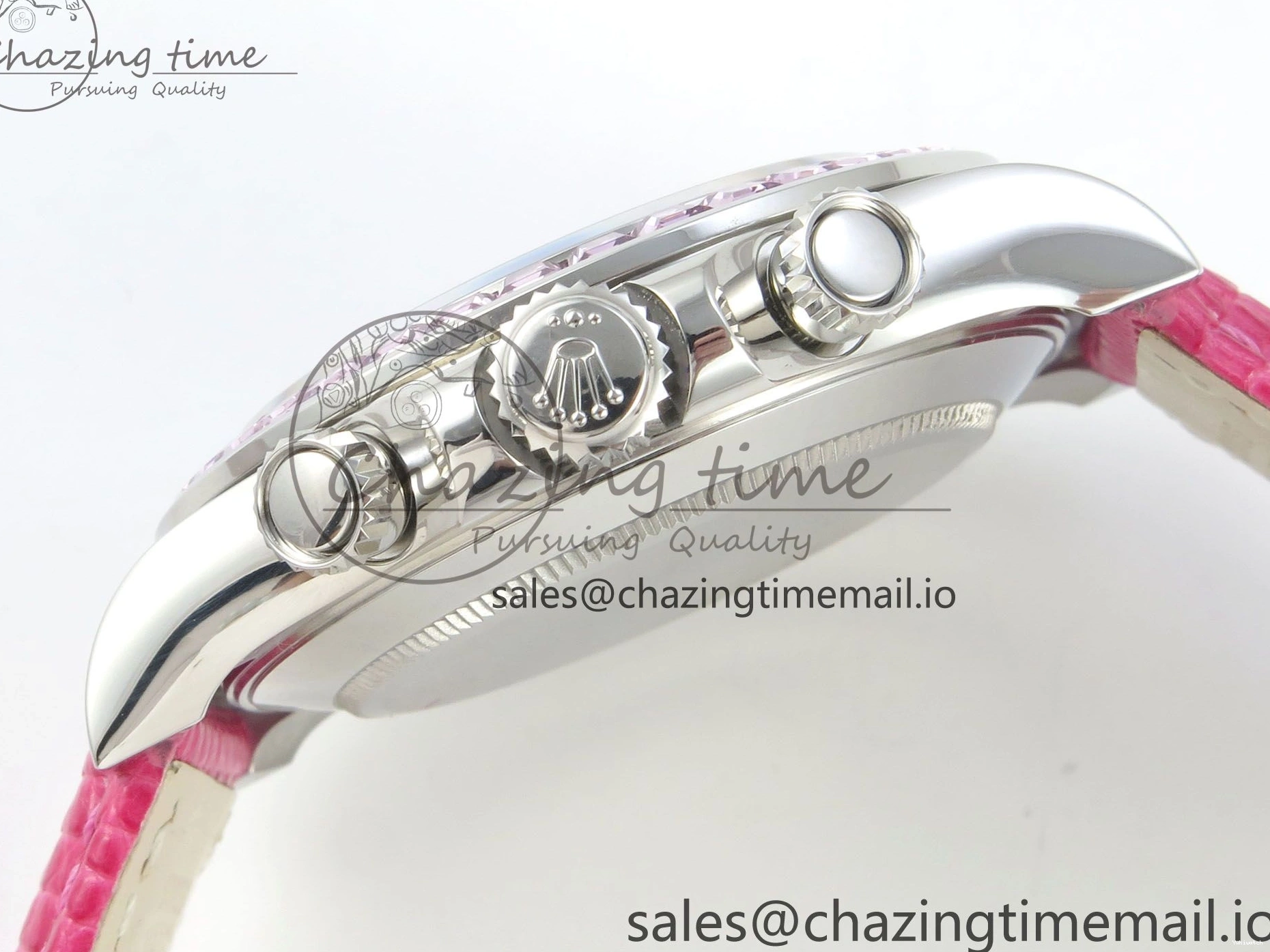 MPF Pink Daytona Bezel Dial Leather on Diamonds Modded 40mm SA4801 Custom Strap Pink 0513